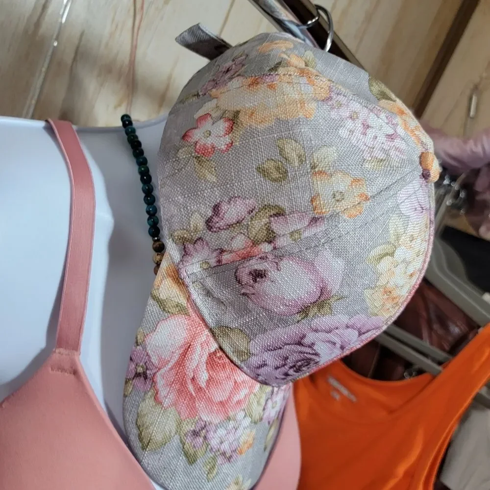 Floral Printed Baseball Cap - Pink & Cream